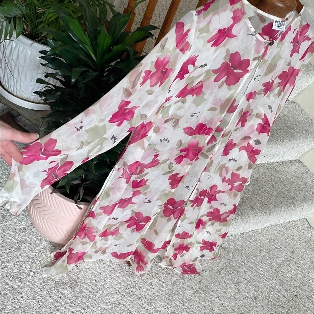 Robbie Bee Vintage 100% Silk Garden Inspired Floral Robe